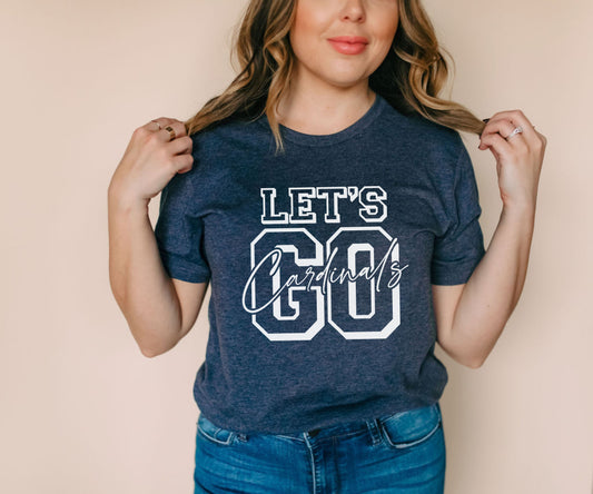 Let's Go Cardinals Script Overlay Curved Tee