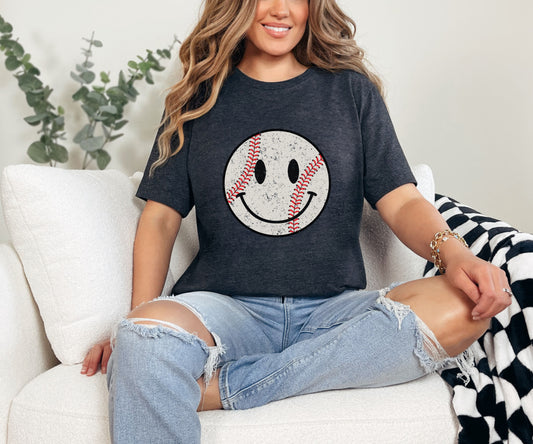 Distressed Baseball Smiley Tee