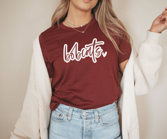 Bobcats Script Heart Tee