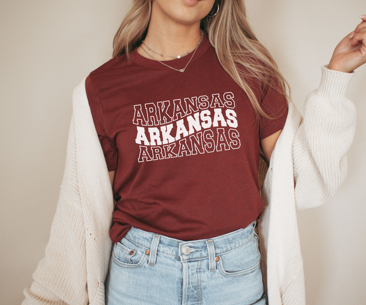 Arkansas Wavy Stacked Tee