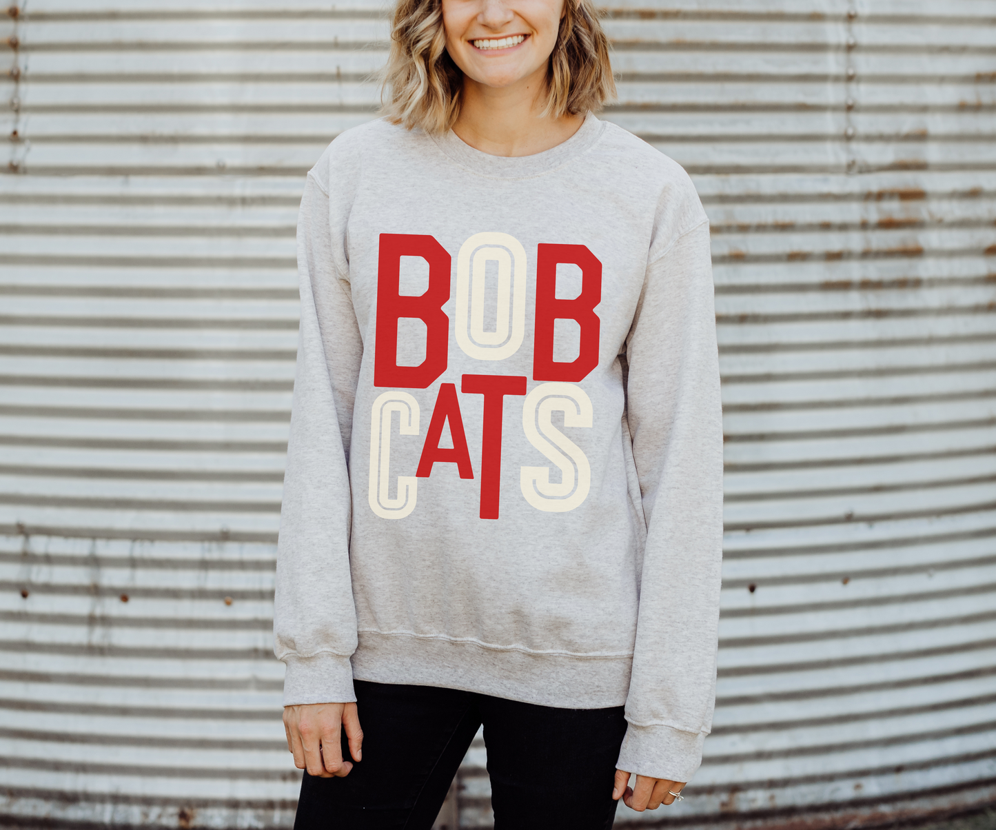 Bobcats Red/White Stacked Sweatshirt